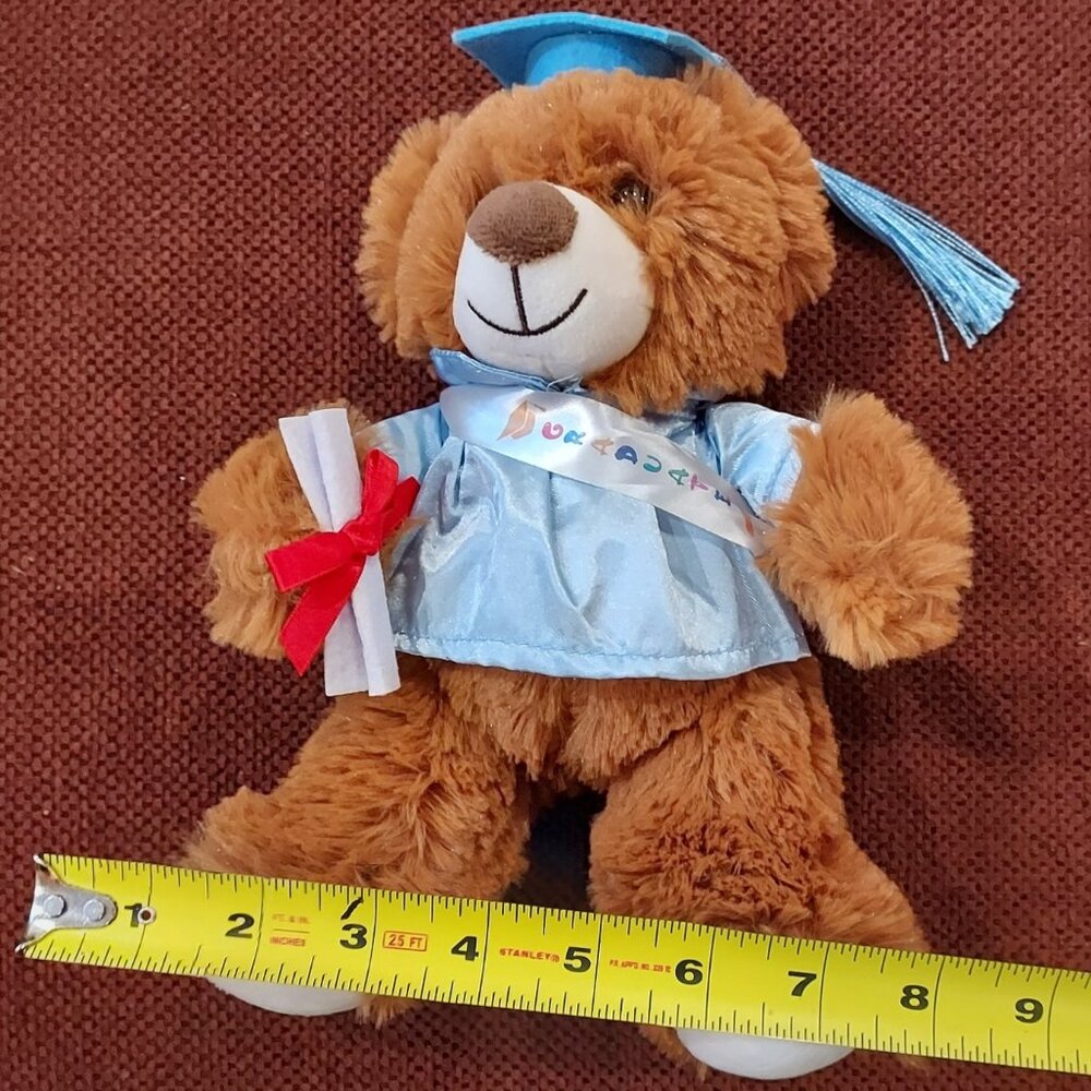 Plush Bear Graduation Baby Blue Cap and Gown Diploma 10 Inch - Picture 9 of 9